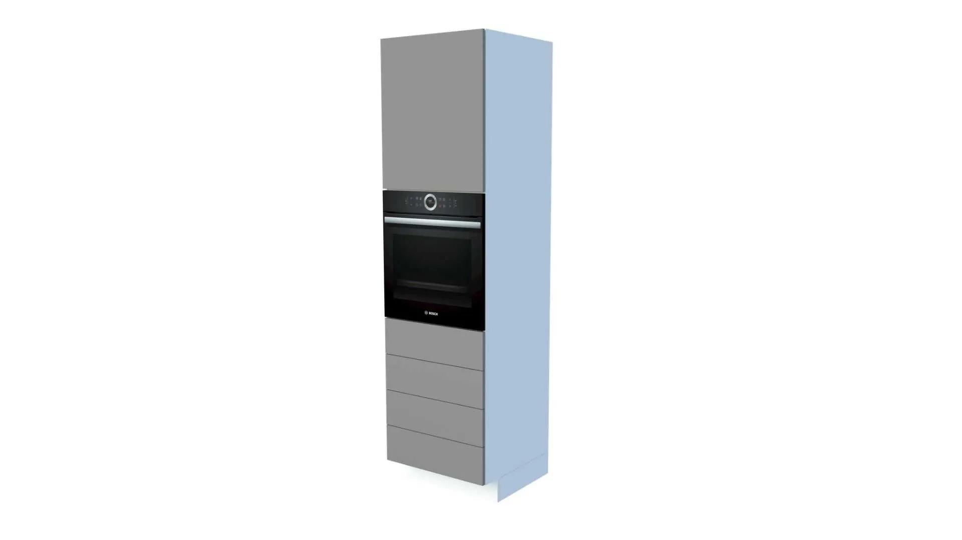 Tall integrated oven cabinet with 4 drawers, door and intermediate shelf, 60 cm