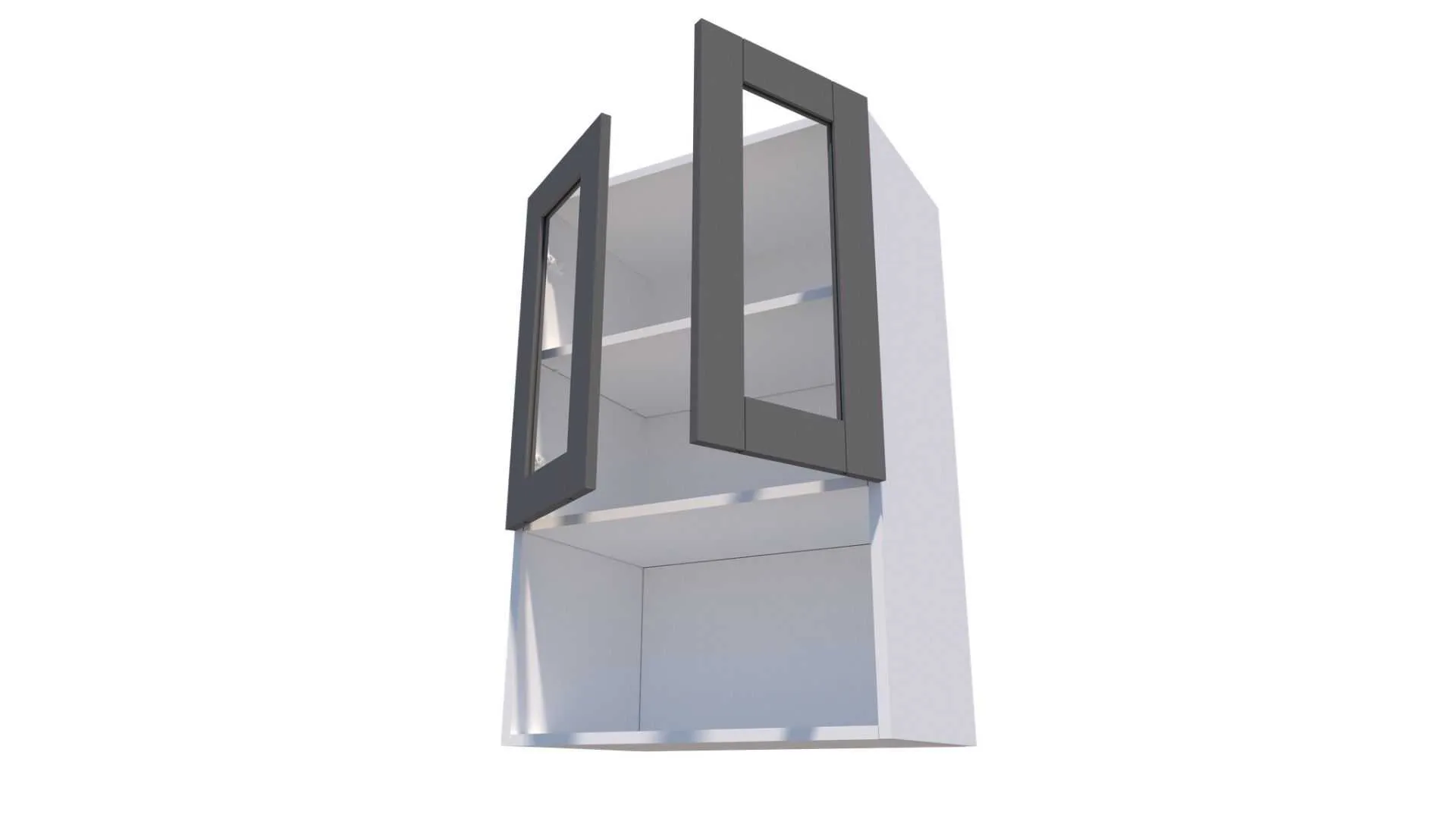 2 klaasuksega kapp avatud riiuliga ja vaheriiulig, 80-89 cm