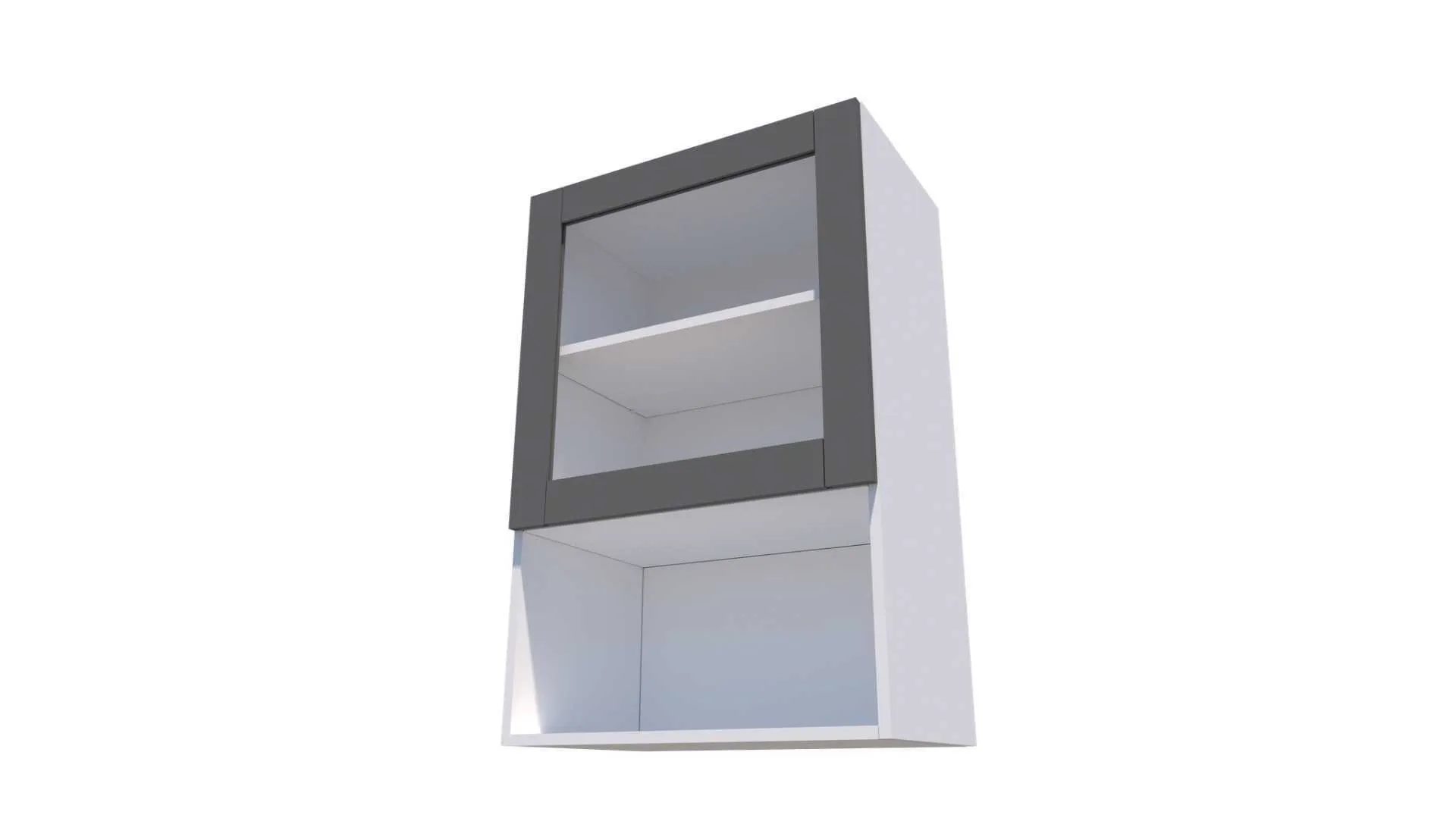 Klaasuksega kapp avatud riiuliga ja vaheriiuliga, 30-39 cm