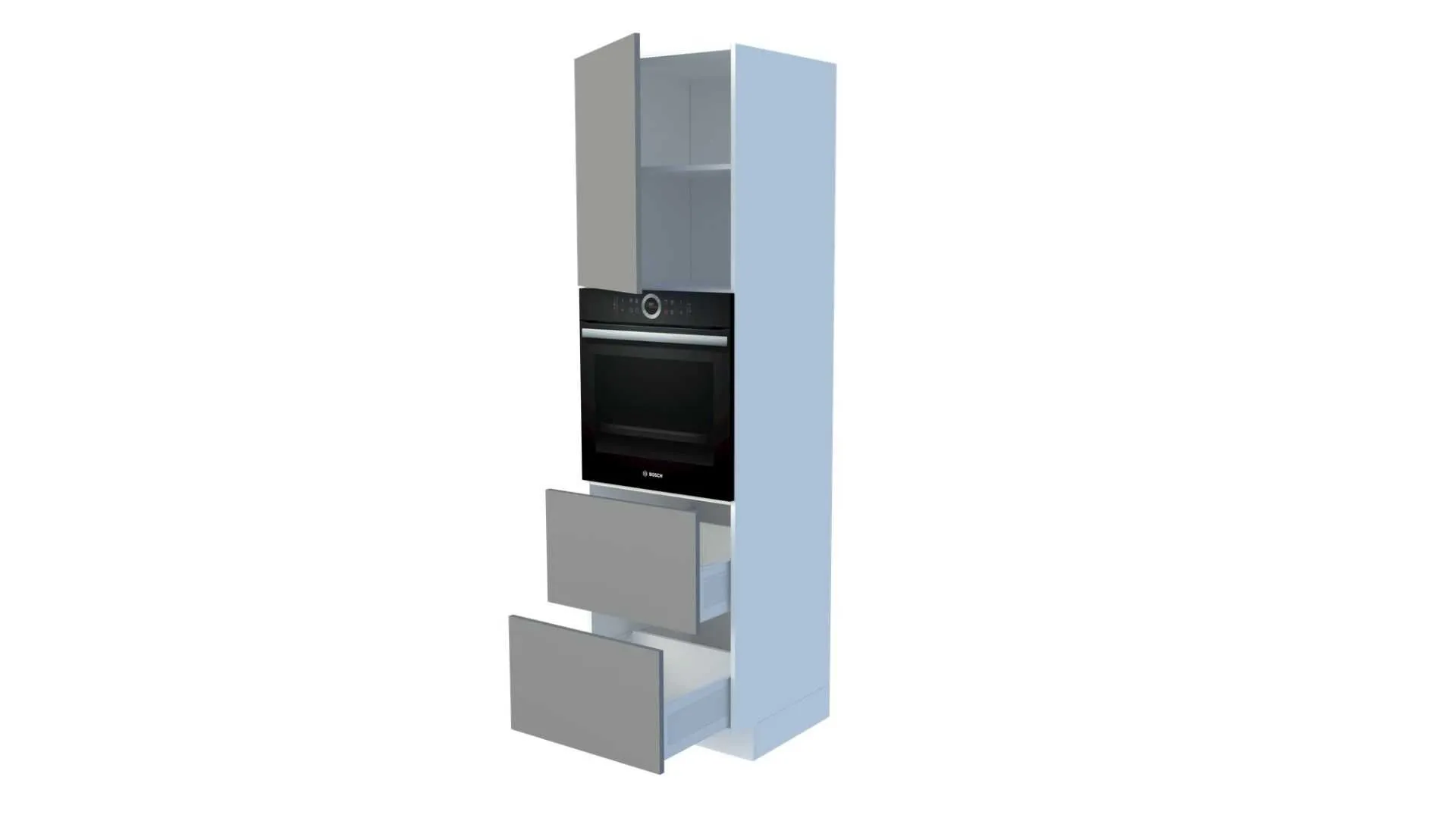 Kõrge integreeritav ahjukapp 2 sahtli, ukse ja vaheriiuliga, 60 cm