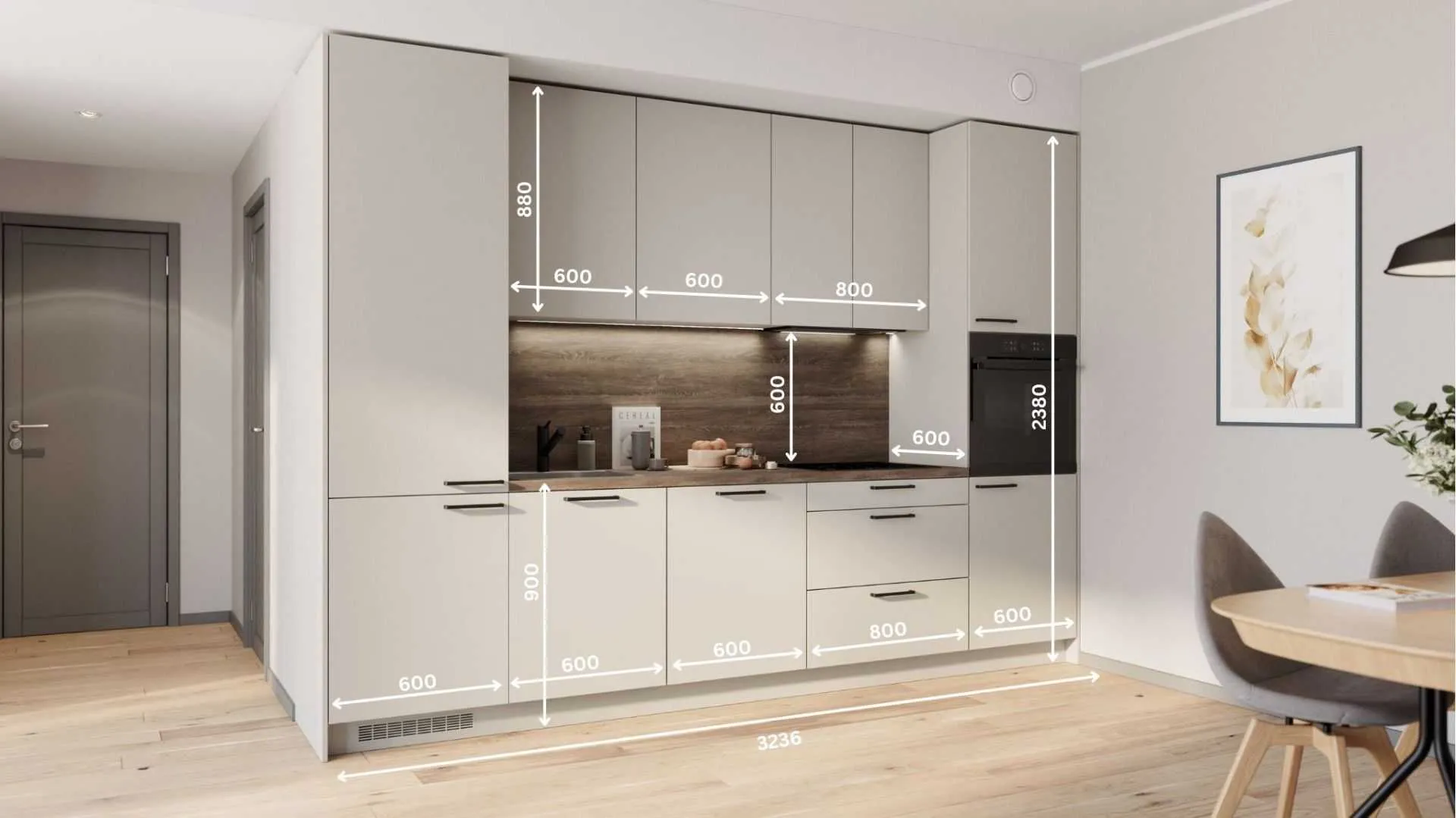 Mila straight kitchen set 324 cm