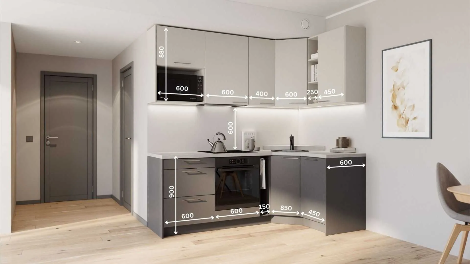 Elin corner kitchen set 132×222 cm