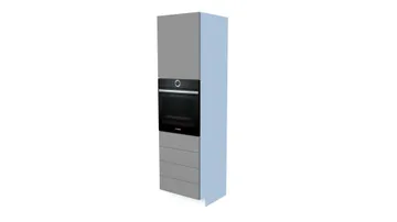 Tall integrated oven cabinet with 4 drawers, door and intermediate shelf, 60 cm