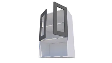 2 klaasuksega kapp avatud riiuliga ja vaheriiuliga, 100-109 cm