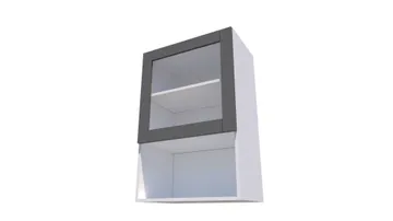 Klaasuksega kapp avatud riiuliga ja vaheriiuliga, 50-59 cm