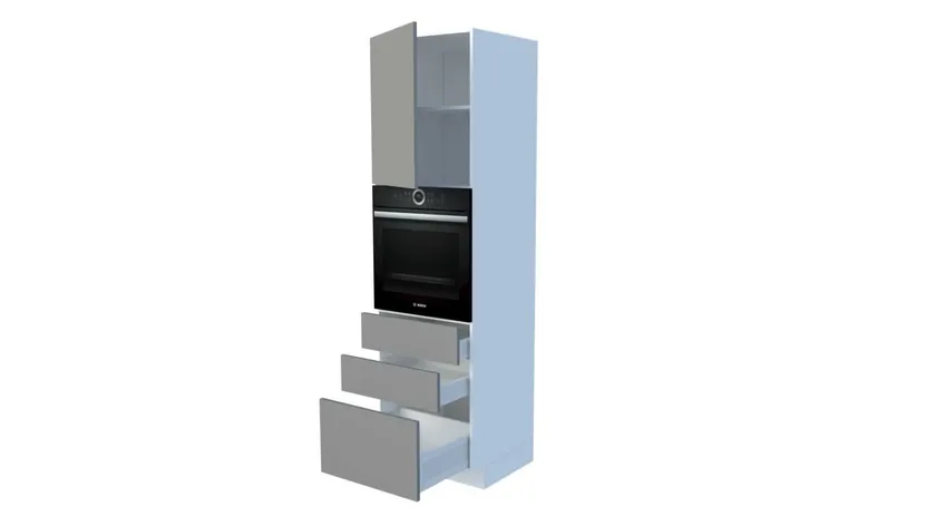 Kõrge integreeritav ahjukapp 3 sahtli, ukse ja vaheriiuliga, 60 cm