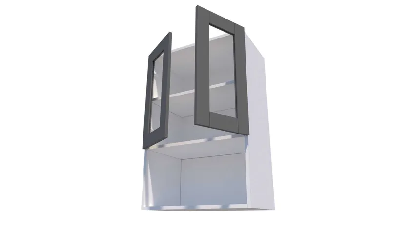 2 klaasuksega kapp avatud riiuliga ja vaheriiulig, 70-79 cm