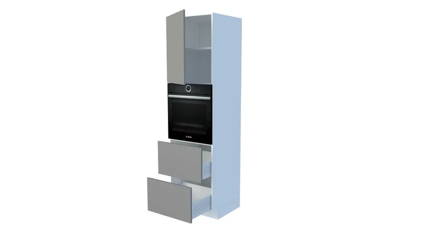 Kõrge integreeritav ahjukapp 2 sahtli, ukse ja vaheriiuliga, 60 cm