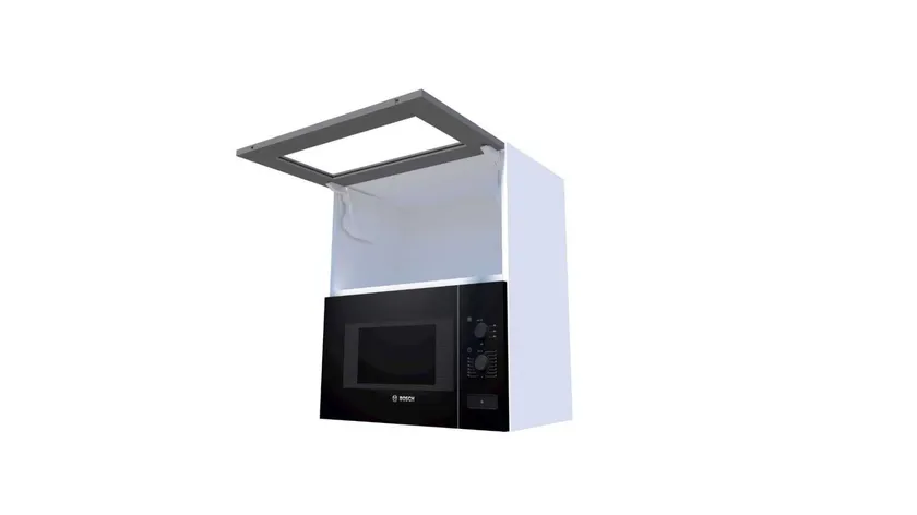 Seinakapp ülesseavaneva klaasukse ja avatud riiuliga, kõrgus 90 cm